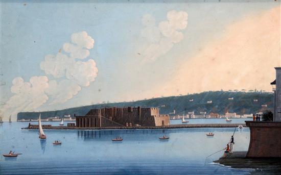 Neapolitan School Views of the bay of Naples with Vesuvius in the distance, 9.75 x 16in.